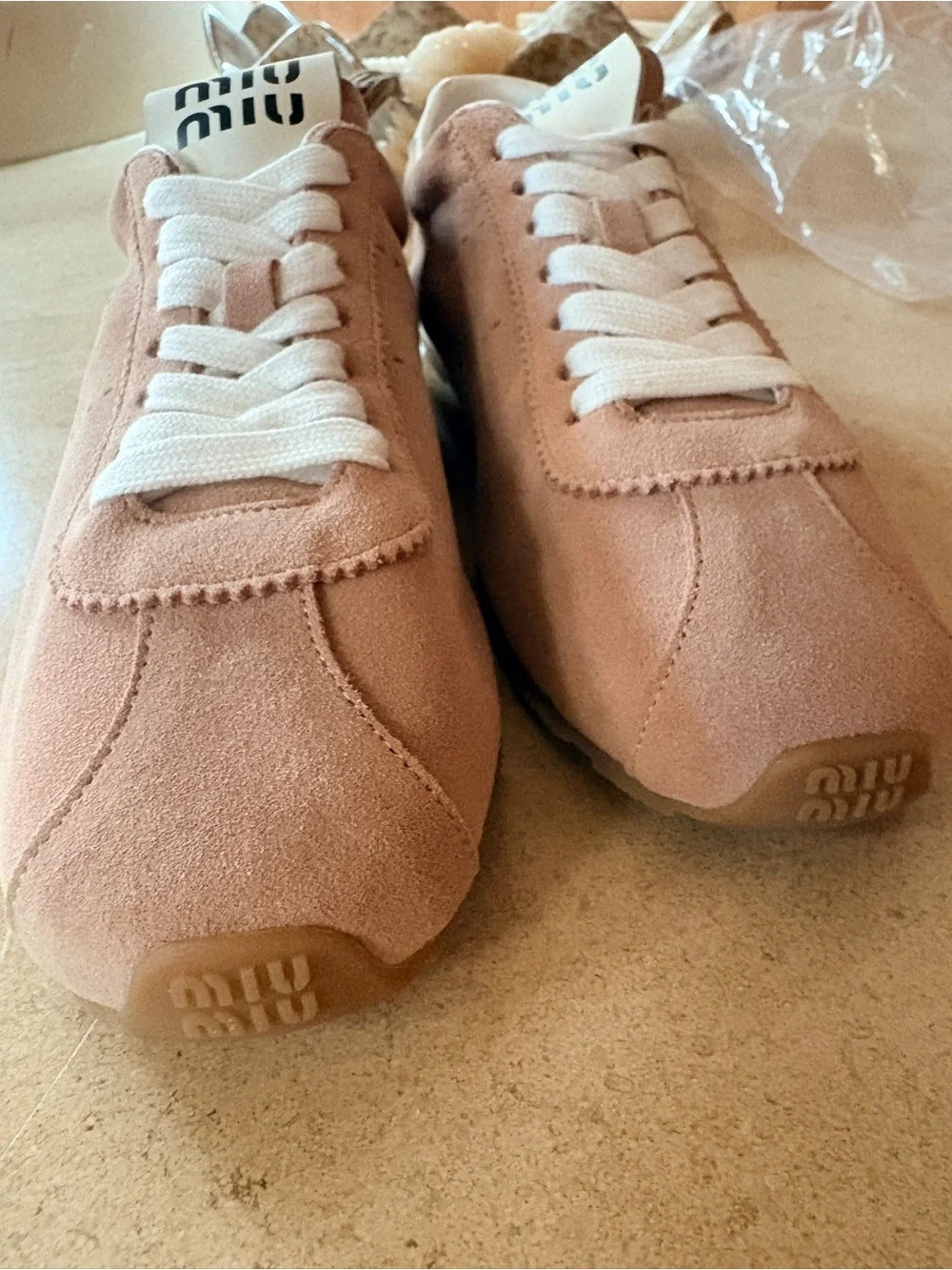 Miu Miu Plume Blush Suede Sneakers size 40